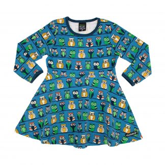 Villervalla Owl Print Half Circle Dress Mid Marine (Size 98 only)
