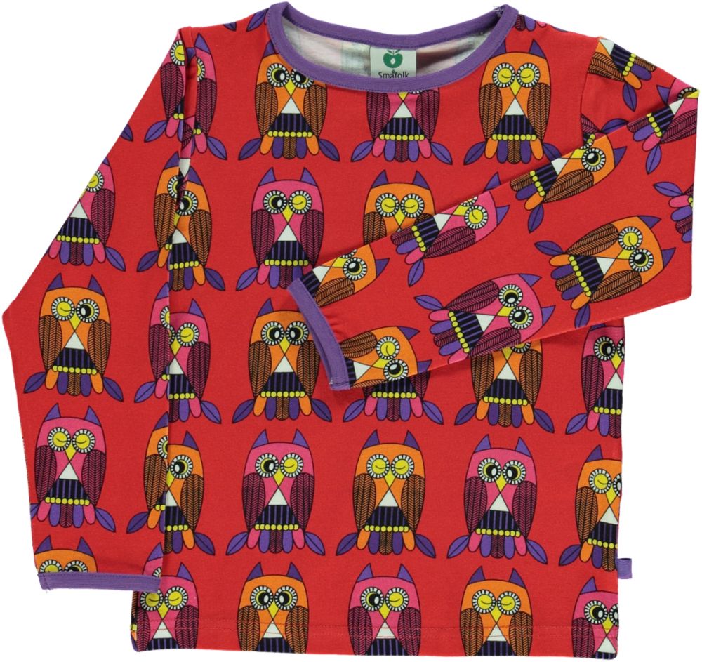 Småfolk LS T-shirt with Owls - Apple Red