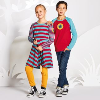 Villervalla Stripes Twirl Dress in Tango / LGT Lagoon