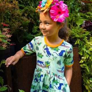 Coddi & Womple Divya Panther SS Babydoll dress in Paradise Green