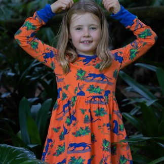 Coddi & Womple Divya Panther LS Babydoll Dress in Tangelo