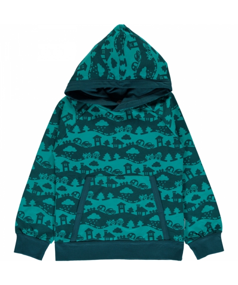 Maxomorra Hooded Jumper in Turquoise Landscape (Size 86/92 only)