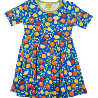 Duns Short Sleeved Skater Dress in Citrus - Blue