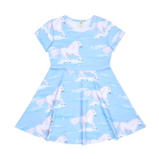 Walkiddy White Horses Short Sleeved Dress