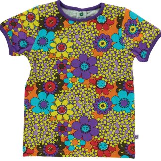 Småfolk Short Sleeved T-shirt with Flowers Orange
