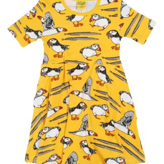 Duns Short Sleeved Puffin Skater Dress in Lemon Chrome