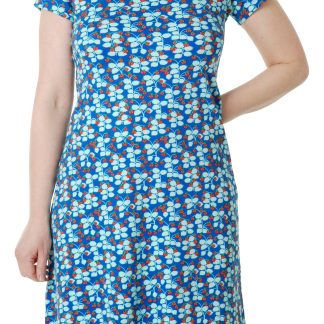 Duns Adult Short Sleeved Wild Strawberries Dress in Blue