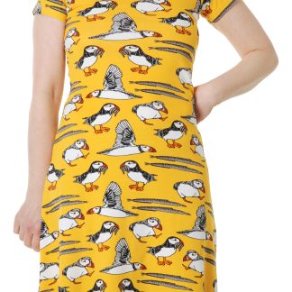 Duns Adult Short Sleeved Puffin Dress in Yellow Chrome