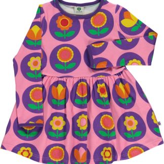 Småfolk Long Sleeved Dress with Flower in Sea Pink (9-10 Years Only)