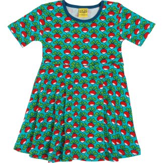 Duns Short Sleeved Radish Skater Dress in Peacock Blue