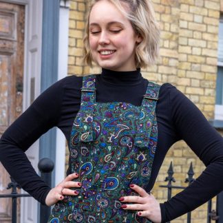 Run & Fly Forest Green Paisley Stretch Twill Pinafore Dress (Size 10 only)