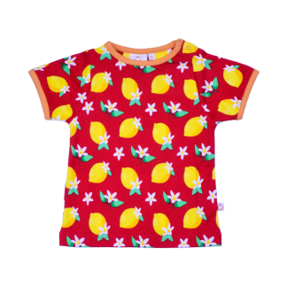 Mandarina Short Sleeved Top Lemon Blossom Flame Scarlet