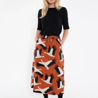 Danefae Danespresso Poplin Skirt in Rust Big Stork (Size Large Only)