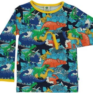Småfolk Long Sleeved T-Shirt with Dinosaurs in Blue Atoll