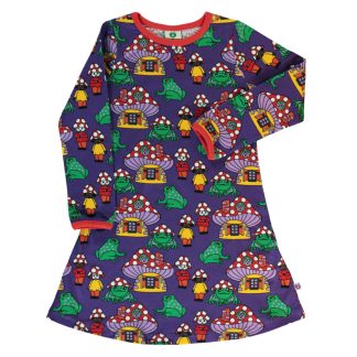 Småfolk Long Sleeved Dress with Mushroom Houses in Purple Heart