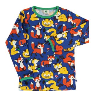 Småfolk Long Sleeved T-Shirt with Foxes in Blue Lolite