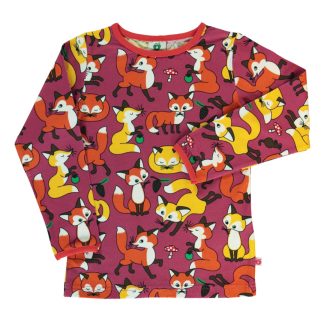 Småfolk Long Sleeved T-Shirt with Foxes in Carmine