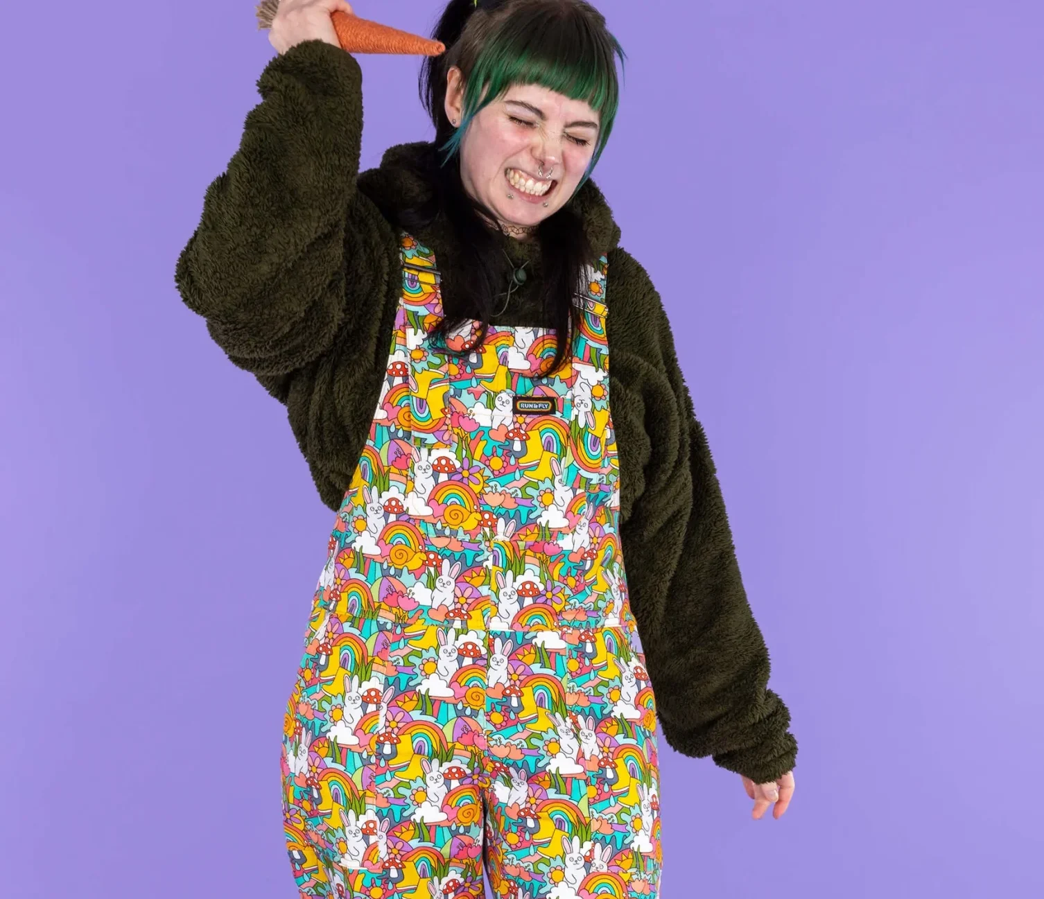 Run & Fly Some Bunny Loves You Stretch Twill Dungarees