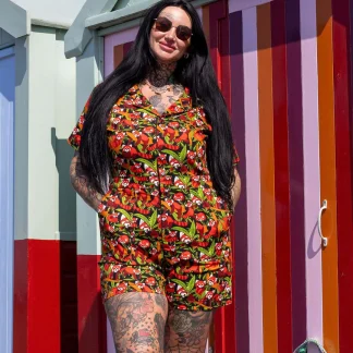 Run & Fly Red Panda Stretch Twill Playsuit