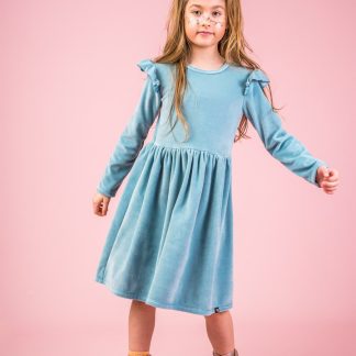 Mullido Velvet Long Sleeved Gathered Dress in Iceberg