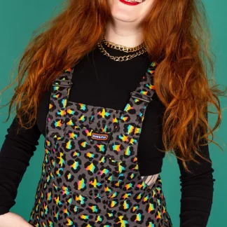 Run & Fly Grey Rainbow Leopard Stretch Twill Dungarees