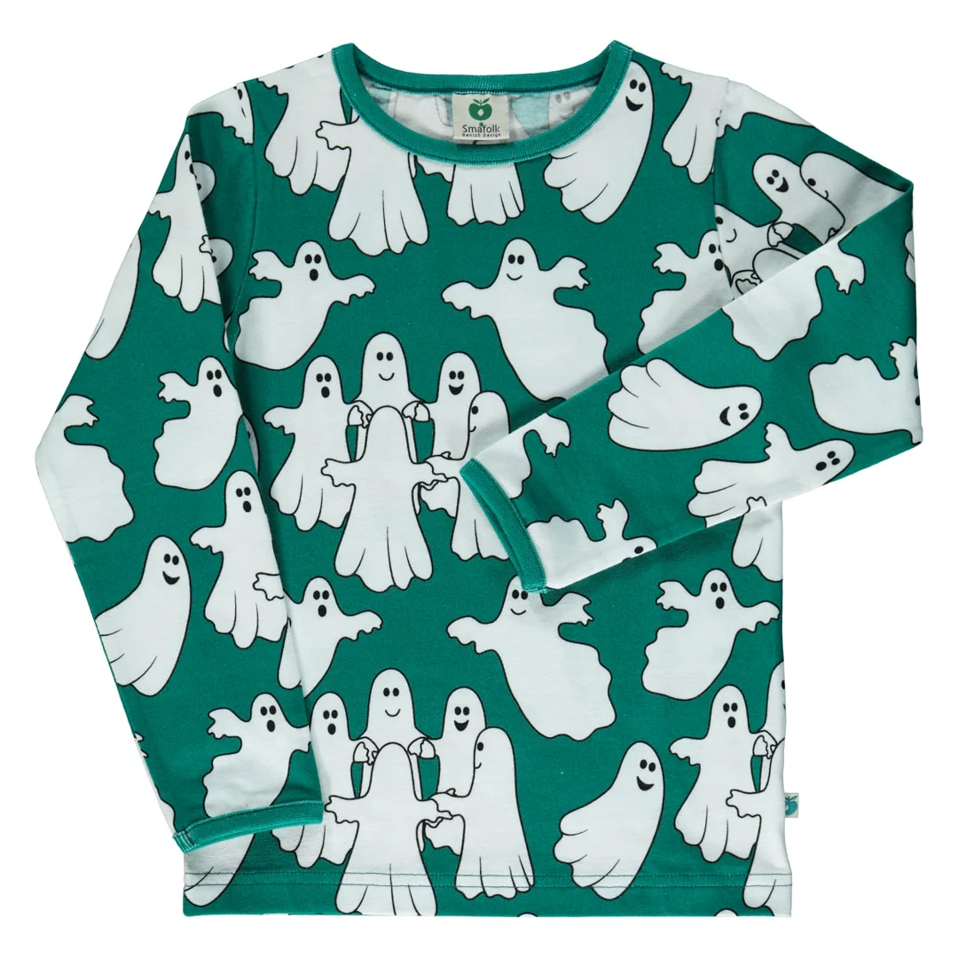 Smafolk Long Sleeved Top with Ghosts in Petroleum Green