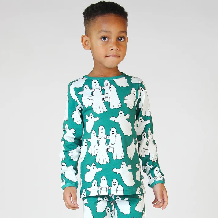 Smafolk Long Sleeved Top with Ghosts in Petroleum Green - Image 6