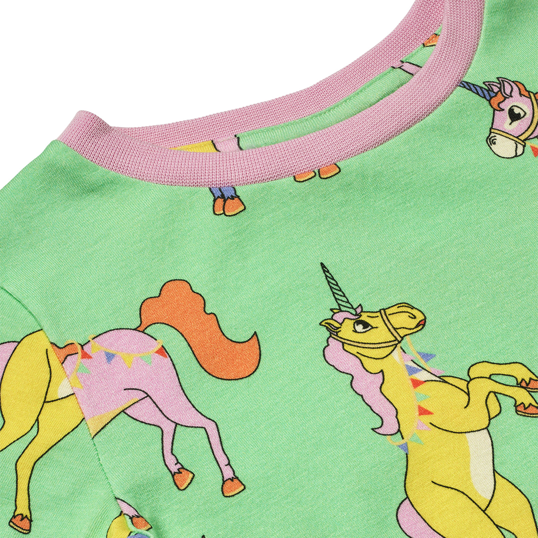 Smafolk Long Sleeved Top with Unicorns - Minty Green Tea - Image 3