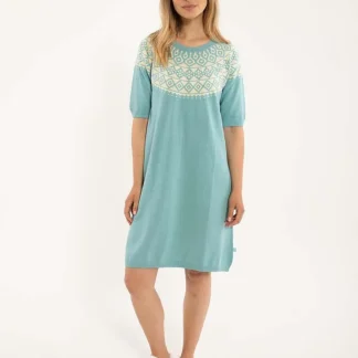 Danefae Daneblomme Cotton Knit Sweater Dress Vintage Aqua