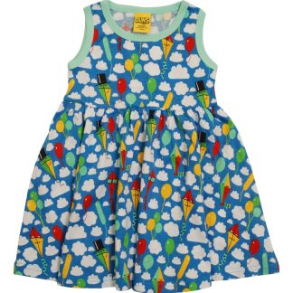 Duns Sleeveless Gathered Dress in Kite and Clouds Blue