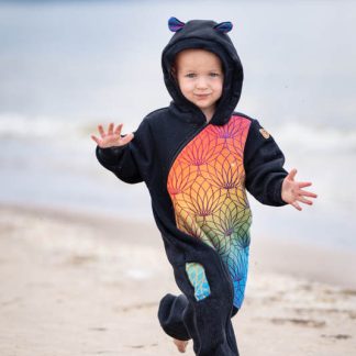 LennyLamb Bear Romper in Rainbow Lotus and Black 2nd Grade