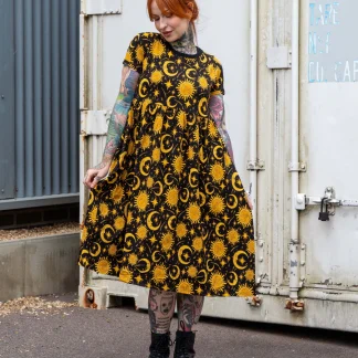 Rebel Romance Celestial Sun & Moon Midi Smock Dress