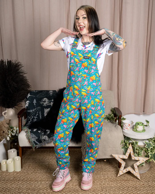 Run & Fly Rainbow Dinosaurs Stretch Twill Dungarees - Image 9