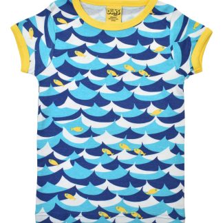 Duns Short Sleeved Top in Wave and Fish Blue